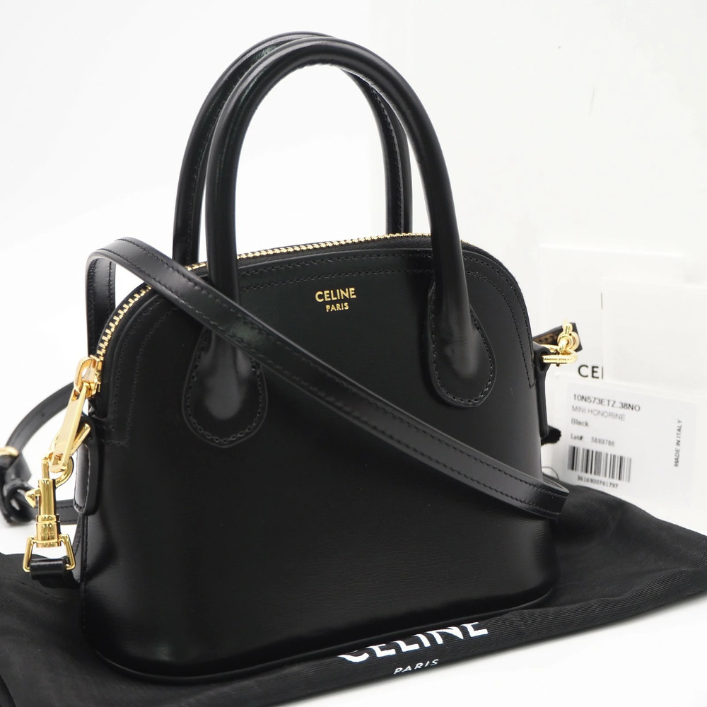 Celine Onorin Calf Leather Lambskin Shoulder Bag Black - Picture 1 of 16